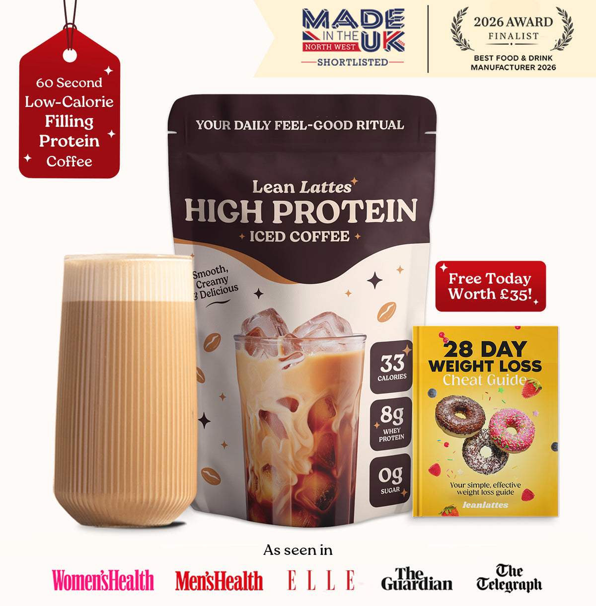 Lean Ortein Lean Lattes Creamy High-Protein Iced Coffee | 33 Calories | 0g Sugar